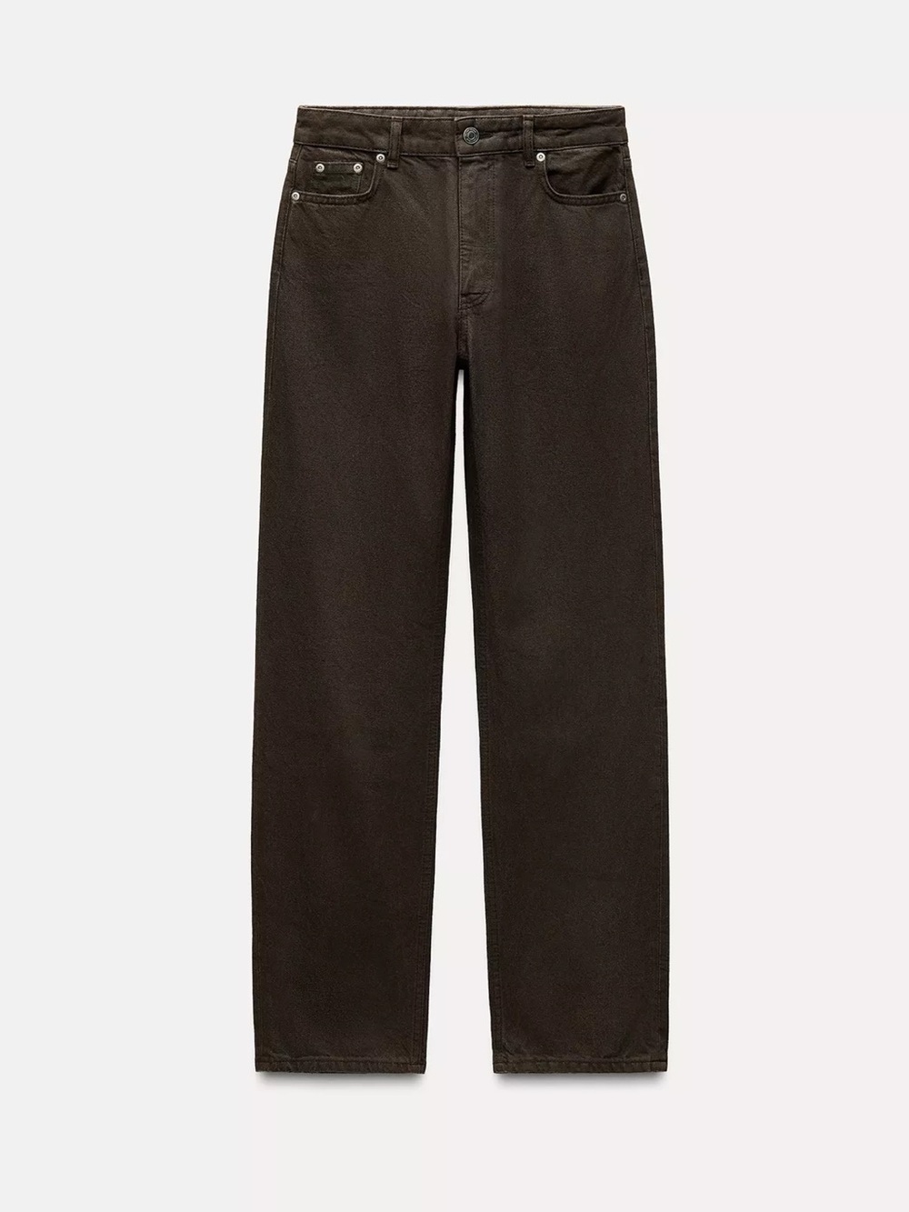 Zara ZW Collection Waxed Straight Leg Jeans Brown 26